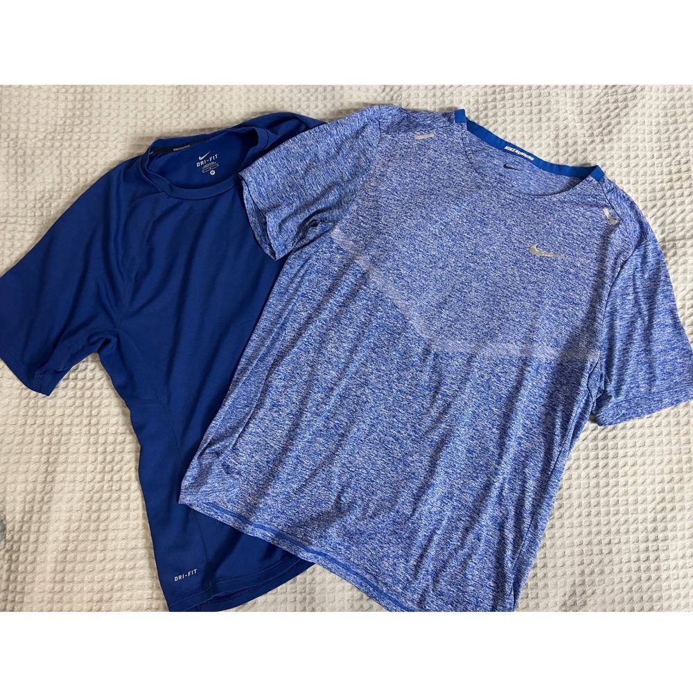 Lot of 2 Nike Mens Dri-FIT Running Shirts Blue Heathered Short Sleeve Size M